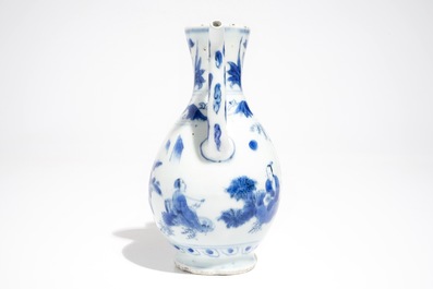 A Chinese blue and white jug with figures in a landscape, Transitional period