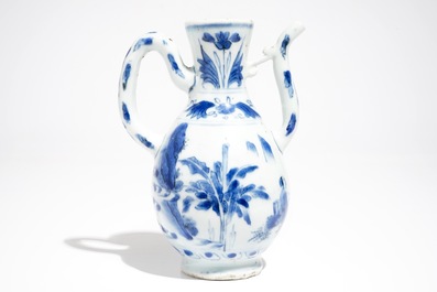 A Chinese blue and white jug with figures in a landscape, Transitional period