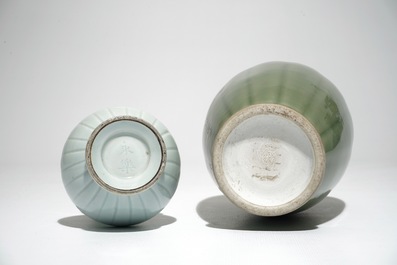 Two Chinese monochrome celadon and Qingbai-style vases, 19/20th C.
