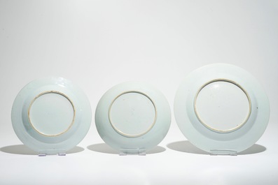 Eleven Chinese blue and white plates with incised design, Qianlong