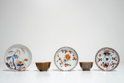 Eleven Chinese Imari style Batavian ware cups and saucers and seven saucers, Qianlong