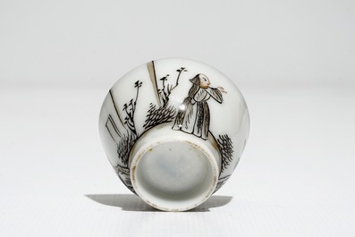 Six Chinese miniature grisaille cups and saucers with Jesuits, Qianlong