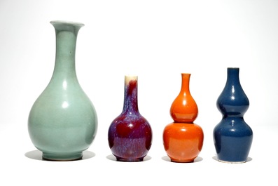 Four various Chinese monochrome vases, 19/20th C.