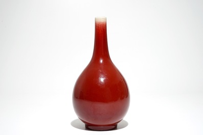 A Chinese monochrome red bottle vase, 19/20th C.