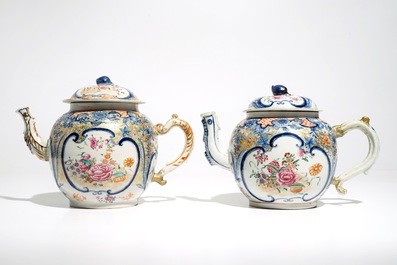 Two large Chinese famille rose teapots and covers, Qianlong