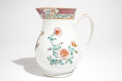 A large Chinese famille rose armorial jug with floral design, Yongzheng