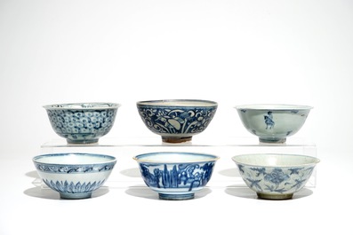 Six Chinese blue and white bowls, Ming
