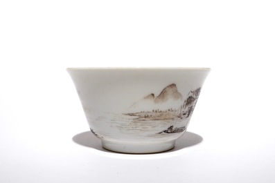 A Chinese grisaille cup, Yongzheng mark, 19/20th C.