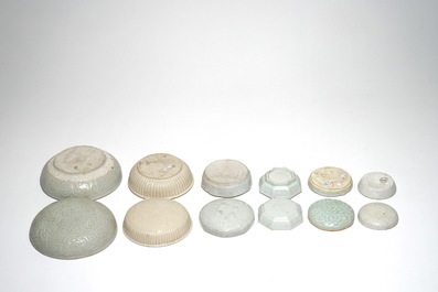 Six Chinese monochrome round covered boxes, Song and later