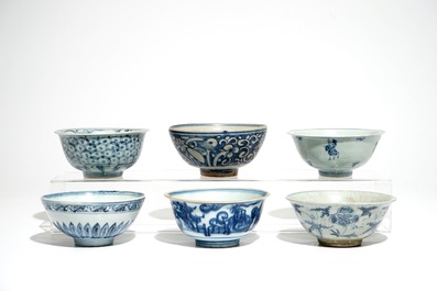 Six Chinese blue and white bowls, Ming