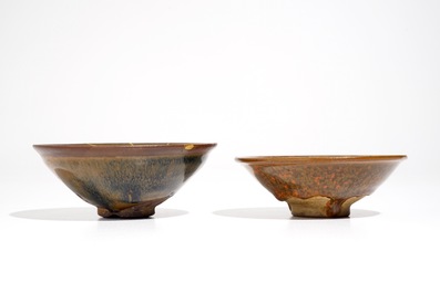 A Chinese kintsugi-repaired Jian hare's fur tea bowl, Song, and a red-splashed Jian bowl, Song or later