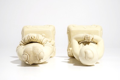 A pair of Chinese blanc de Chine models of a boy and a girl, 20th C.