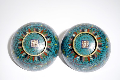 A pair of Chinese cloisonn&eacute; bowls, Jingtai mark, 19th C.