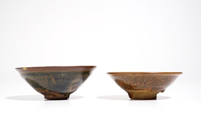 A Chinese kintsugi-repaired Jian hare's fur tea bowl, Song, and a red-splashed Jian bowl, Song or later