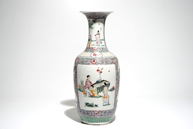A Chinese famille rose vase with figural design, 19th C.
