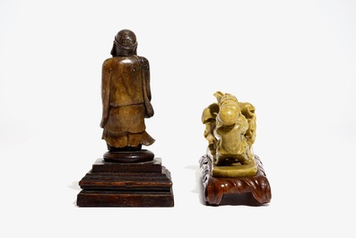 A Chinese soapstone Cultural Revolution group, 20th C. and a figure of a sage, 19th C.