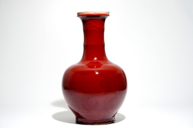 A Chinese monochrome langyao bottle vase, 19/20th C.