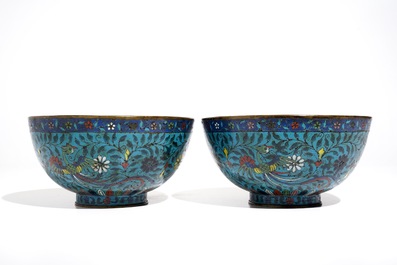 A pair of Chinese cloisonn&eacute; bowls, Jingtai mark, 19th C.