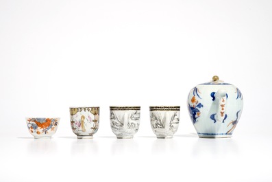 A varied collection of Chinese famille rose, grisaille and Imari style porcelain, Qianlong