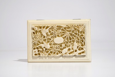 A rectangular Chinese carved ivory casket, Canton, 19th C.