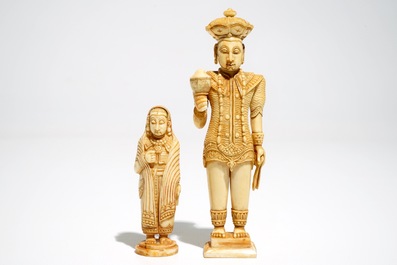 Two carved ivory figures and a reticulated knife, India and/or Nepal, 19/20th C.
