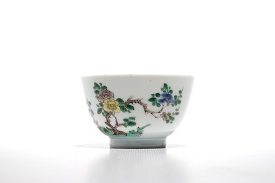 A Chinese famille verte cup and saucer with yin-yang mark, Kangxi