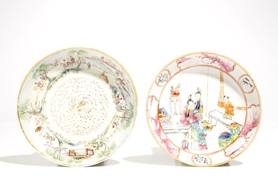 Deux tasses et soucoupes en porcelaine de Chine famille rose, Qianlong et 19&egrave;me
