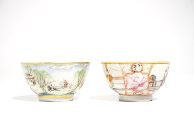 Two Chinese famille rose cups and saucers, Qianlong and 19th C.