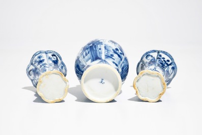 Three small Chinese blue and white Long Eliza vases, Kangxi