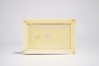 A rectangular Chinese carved ivory casket, Canton, 19th C.