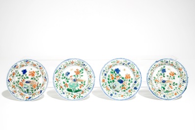 Quatre tasses et soucoupes en porcelaine de Chine famille verte, Kangxi