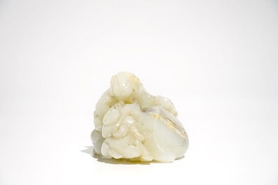 Un groupe sculpt&eacute; en jade blanc au sujet de trois b&eacute;liers, Chine, 19/20&egrave;me