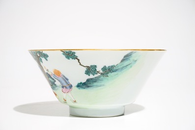 A Chinese famille rose bowl with Europeans, Qianlong mark and of the period