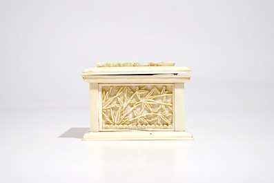 A rectangular Chinese carved ivory casket, Canton, 19th C.