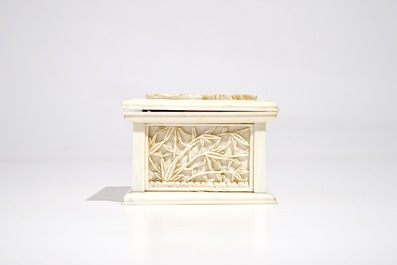 A rectangular Chinese carved ivory casket, Canton, 19th C.