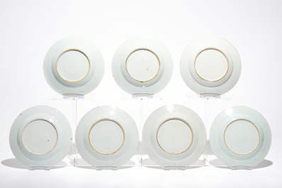 Sept assiettes en porcelaine de Chine de style Imari, Qianlong