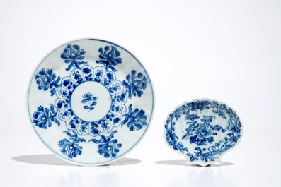 Various Chinese blue and white bowls and a cup and saucer, Ming, Kangxi and Qianlong