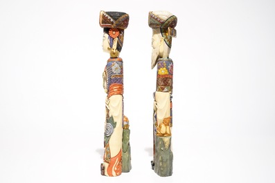 A pair of Chinese polychrome ivory figures, early 20th C.