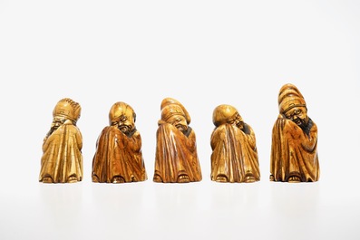 Five Chinese Ming-style ivory models of immortals, 19/20th C.