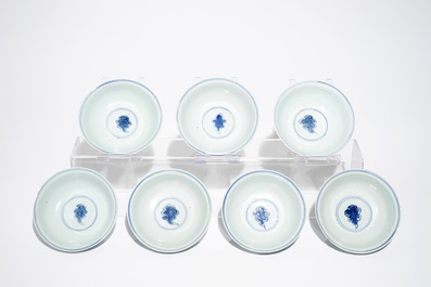 Seven Chinese blue and white phoenix bowls, Ming