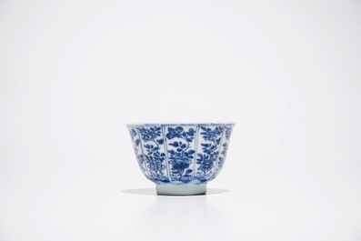 Six Chinese blue and white cups and saucers, Kangxi