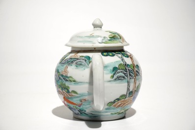 A Chinese famille rose teapot and cover with erotical design, Qianlong