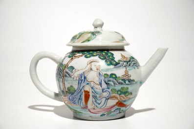 A Chinese famille rose teapot and cover with erotical design, Qianlong