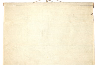 Een gesigneerde Chinese rolschildering op zijde met een mandarijn eend, 19/20e eeuw