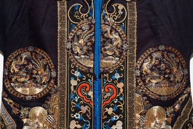 A Chinese embroidered silk woman's robe, Qing