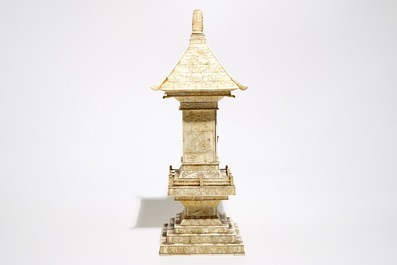 A large Japanse pagoda-shaped bone shrine, Meiji, late 19th C.