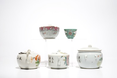 Un lot vari&eacute; en porcelaine de Chine famille rose et qianjiang cai, 18/20&egrave;me