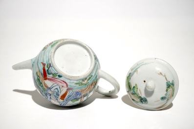 A Chinese famille rose teapot and cover with erotical design, Qianlong