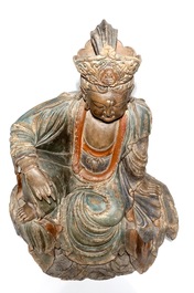 Een grote Chinese polychrome houten Boeddha, 19e eeuw