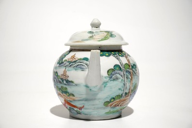 A Chinese famille rose teapot and cover with erotical design, Qianlong